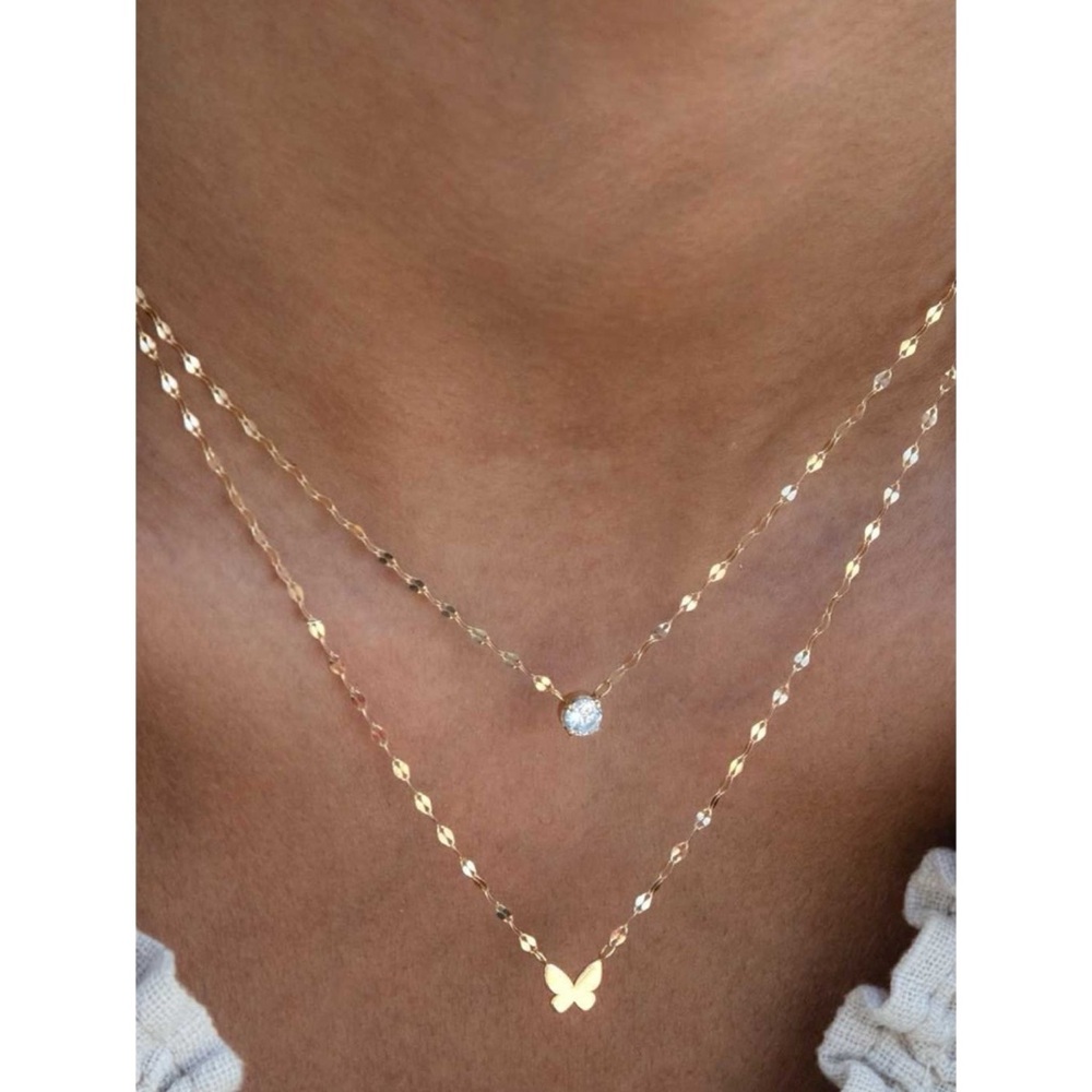 New Boho Double Layer Butterfly Pendant Necklace